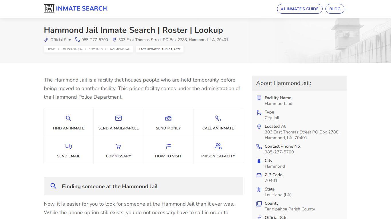 Hammond Jail Inmate Search | Roster | Lookup